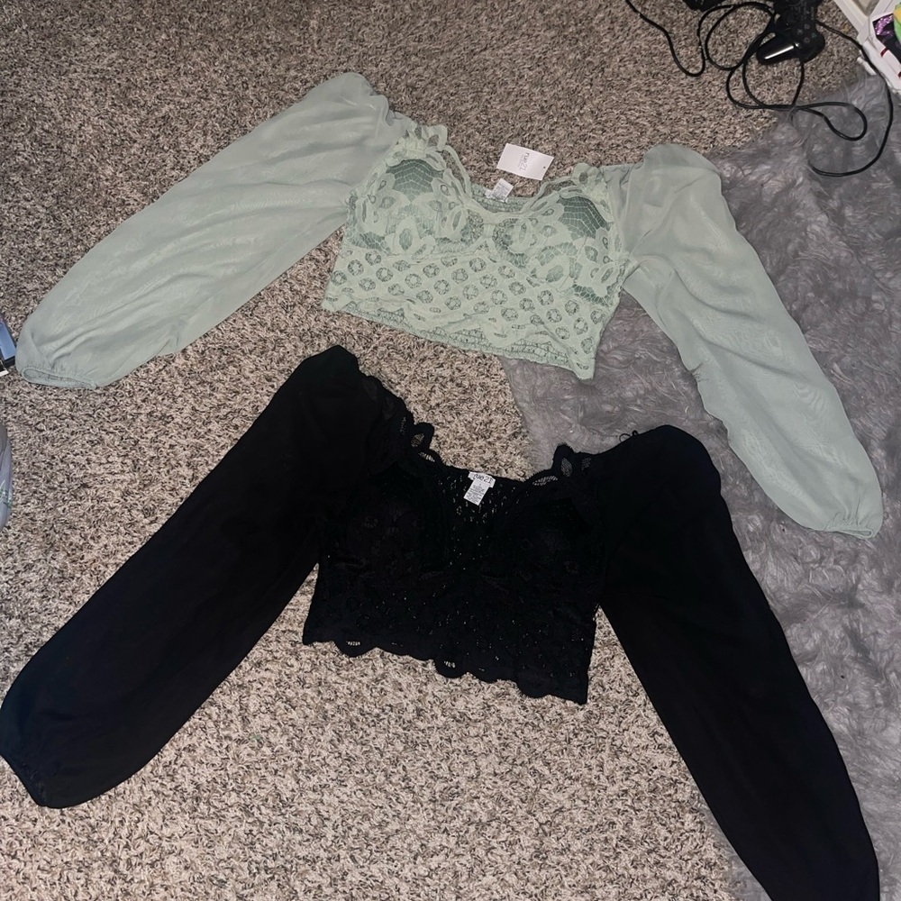 Rue21 Crochet Lace Crop Top Bundle - Sage Green & Black - Picture 1 of 10